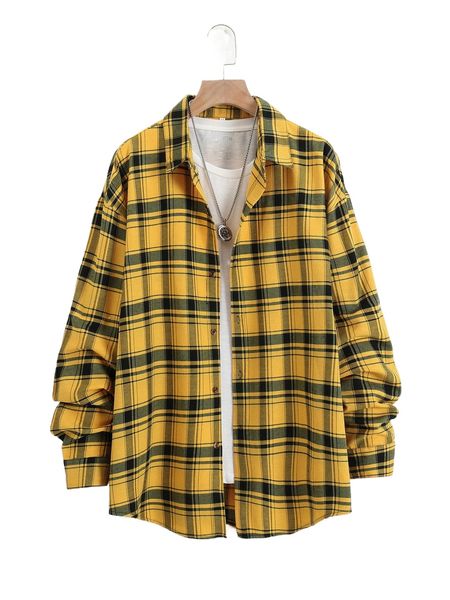 

men plaid print drop shoulder shirt without tee 09pr#, White;black