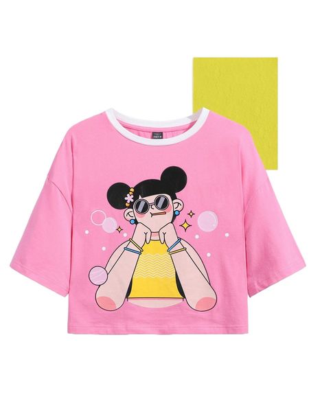 

x kellykwok figure graphic contrast neck tee c2oa#, White