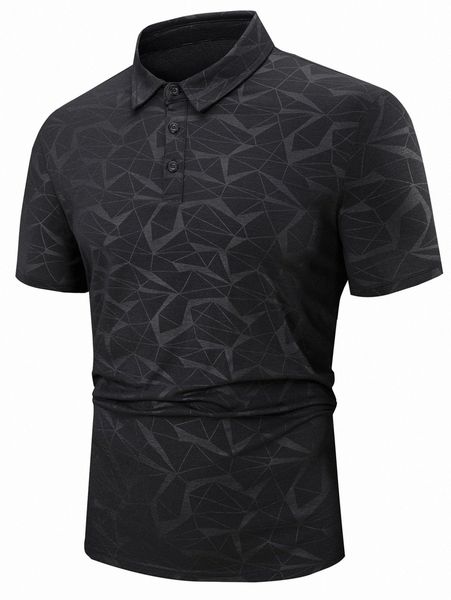 

men allover geo print polo shirt o6bk#, White;black