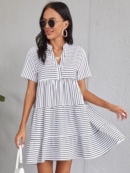 

striped print smock dress e29r#, Black;gray