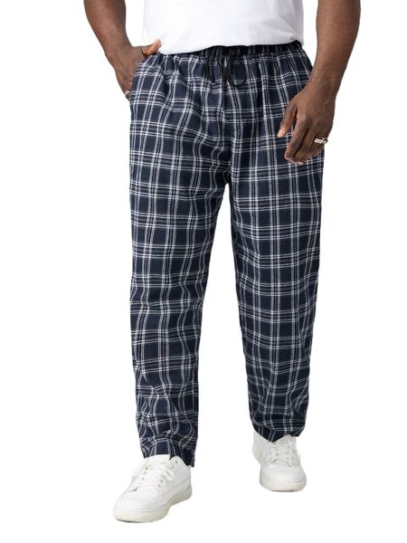 

extended sizes men plaid drawstring waist pants q8vq#, Black