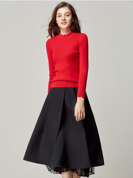 

amii neon red scallop neck sweater z7zj#, White;black