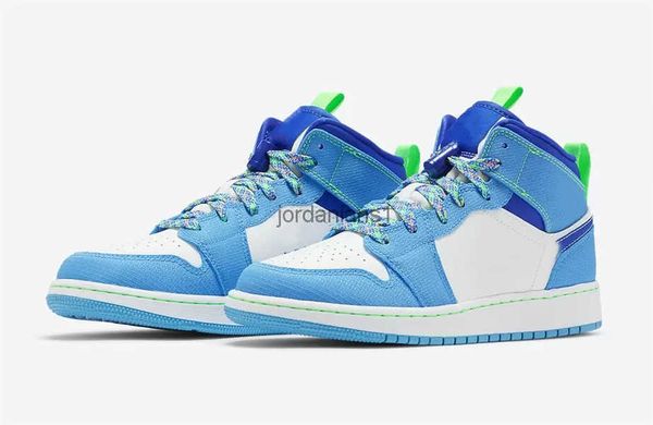 

2023 jumpman 1 mid gs basketball shoes white blue neon green shoes outdoor snkrs sports with original box