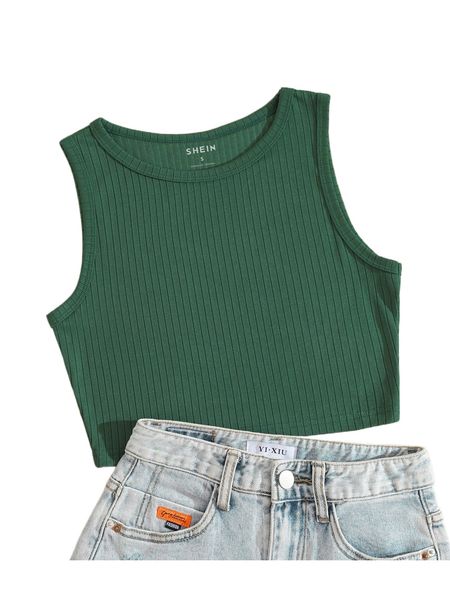 

solid ribbed knit tank s8cz#, White