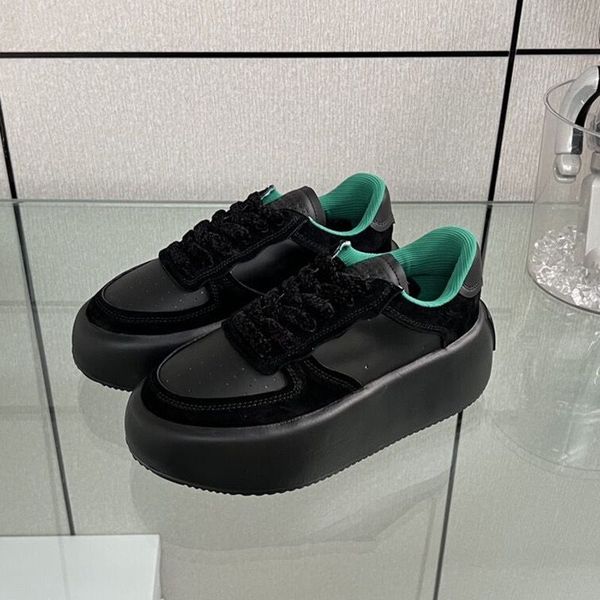 

2022 women new platform shoes thick bottom genuine leather sport height increasing shoe trainers maison 5cm, Black;white