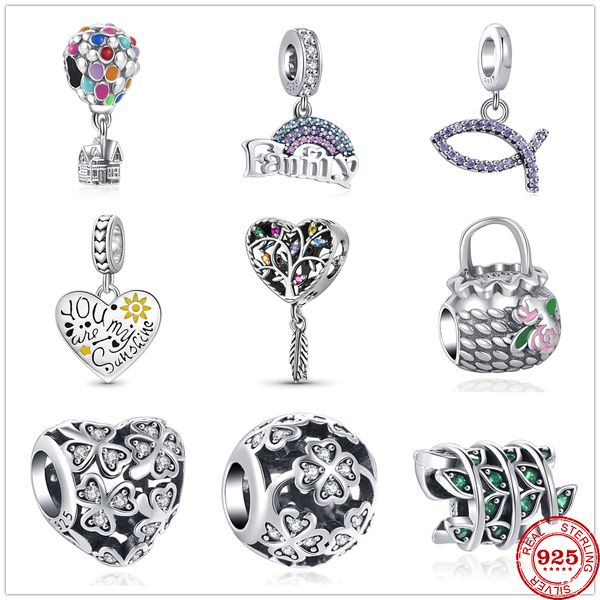 925 Sterling Silver Ciondola Charm Balloons Tree Of Life Clover Beads Bead Fit Pandora Charms Bracciale Accessori gioielli fai da te