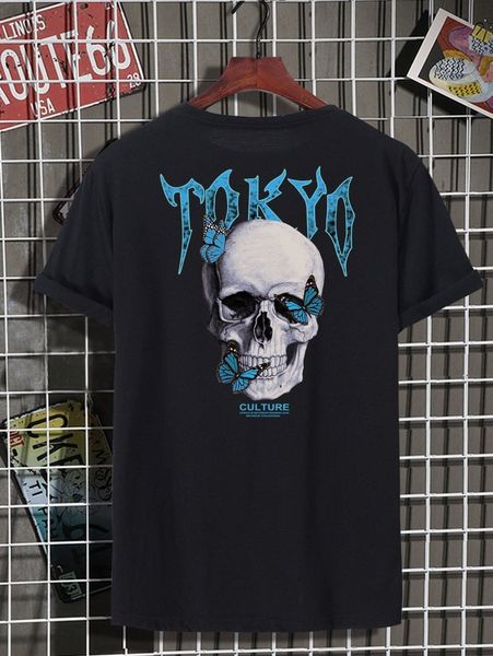 

men letter & skull print tee m7gu#, White;black