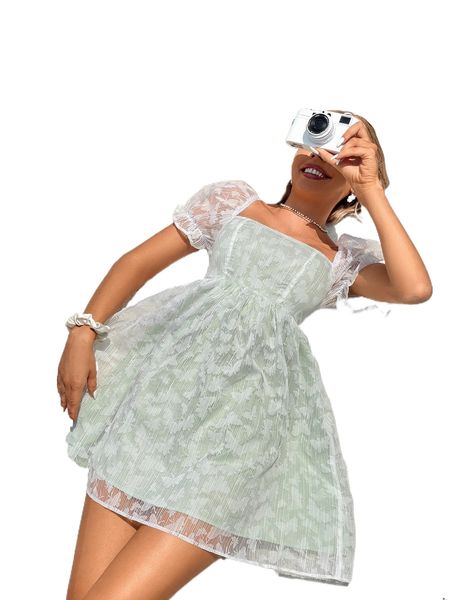 

puff sleeve butterfly schiffy dress t6qa#, Black;gray