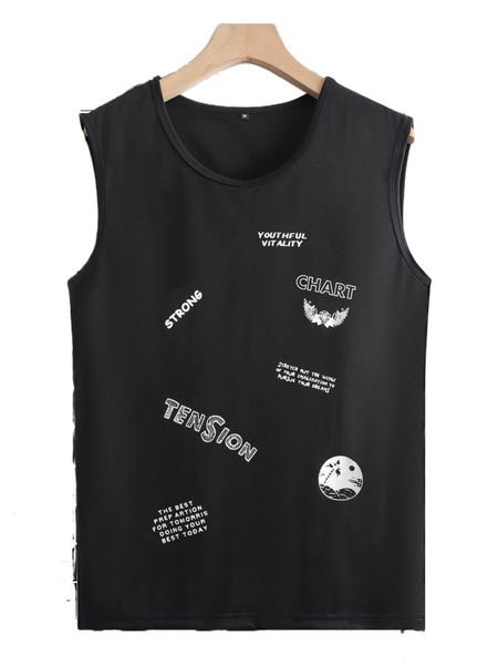 

men coconut tree & slogan graphic tank p8bg#, White;black
