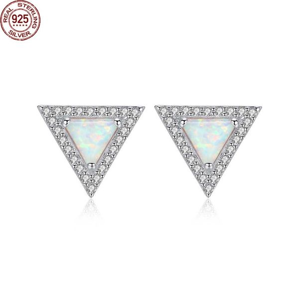 

created triangle fire opal stud earrings for women 925 sterling silver fine jewelry joyeria fina para mujer brinco se0423 girl wedding, Golden;silver