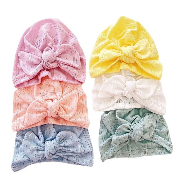 

15965 autumn infant baby knitted beanies hollowed-out jacquard cap kids cotton hat babies turban hats, Yellow