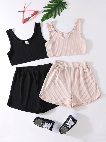 

girls 2sets notched neck tank & shorts she, White