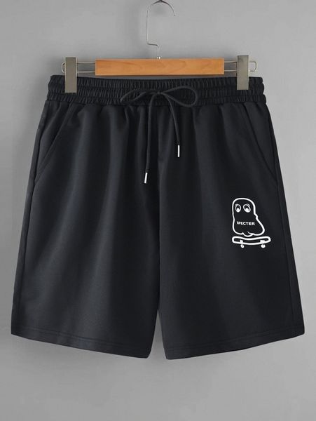 

men letter & cartoon graphic drawstring waist shorts v2d1#, White;black