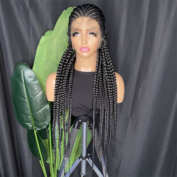 36 inç örgülü peruklar Siyah kadınlar için tam dantel örgü saç