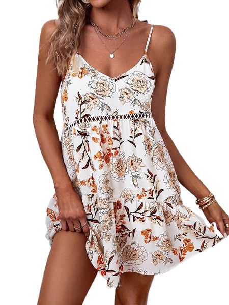 

floral print ruffle hem slip dress t8kd#, Black;gray