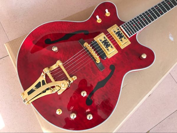 

f hollow body jazz electric guitar 6 strings vibrato system red color jazz gitaar