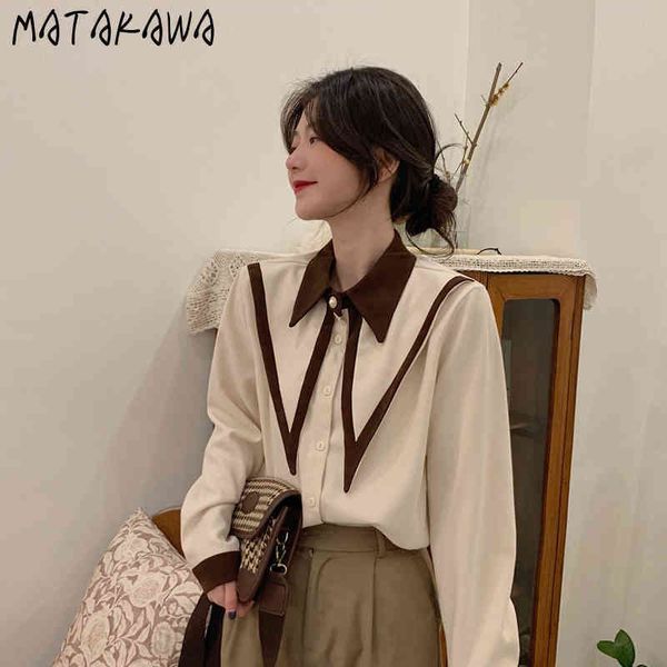 

retro corduroy longsleeved womens blouses spring korean blusas design peter pan collar ladies shirt 210506, White