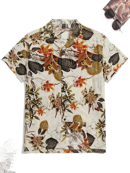 

men tropical print shirt m4d8#, White;black