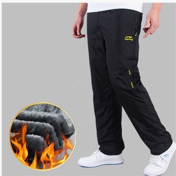 

men's sweatpant trousers autumn winter plus velvet warm pants quick-drying loose straight wear-resistant waterproof pant 220325, Black