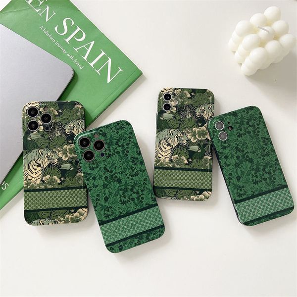 Green Forest Luxury Designer 14 Phone Case Classic Fashion Square Shockproof Cell Phones Cases High Quality Para iPhone 12 13 Pro Max 7 8 Plus