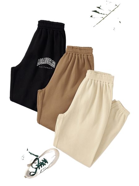 

3pcs letter graphic elastic waist thermal lined sweatpants n8jy#, Black;white