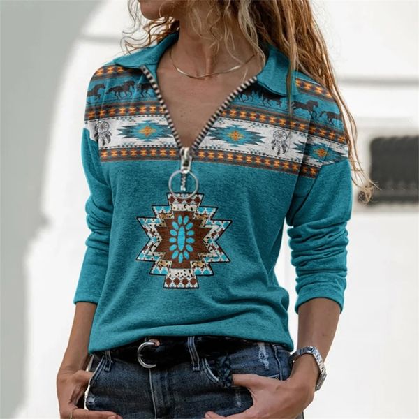 

womens polos autumn large size tshirt vneck zipper aztec eth 220823, White
