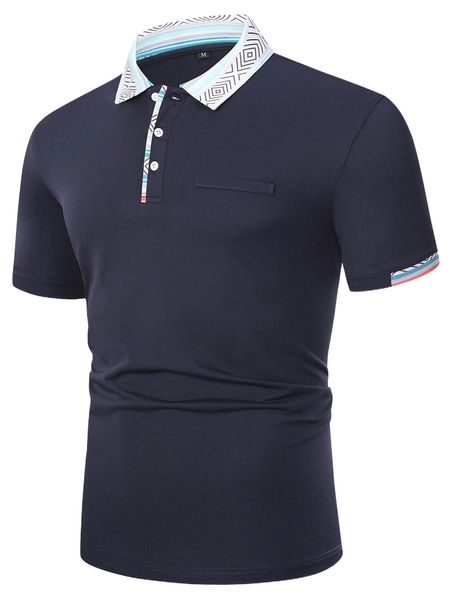 

men geo print striped trim polo shirt j94o#, White;black