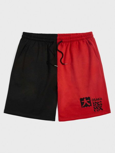 

romwe guys two tone letter graphic drawstring shorts t2qm#, White;black