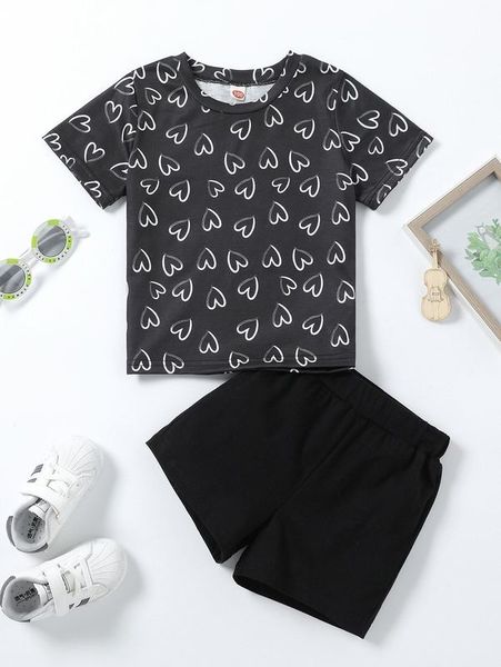 

toddler girls allover heart print tee & shorts she, White