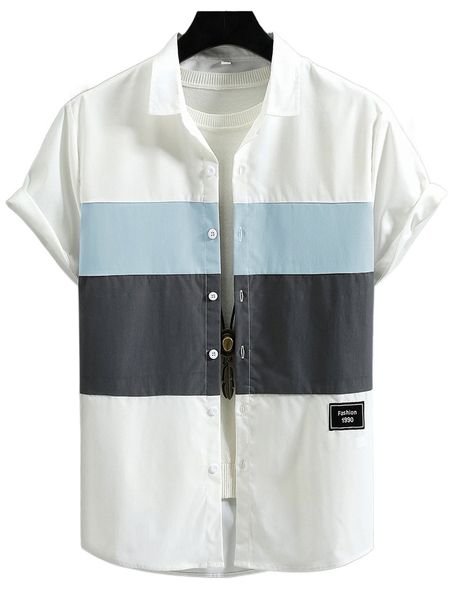 

men letter patch detail cut and sew shirt without tee r3tw#, White;black