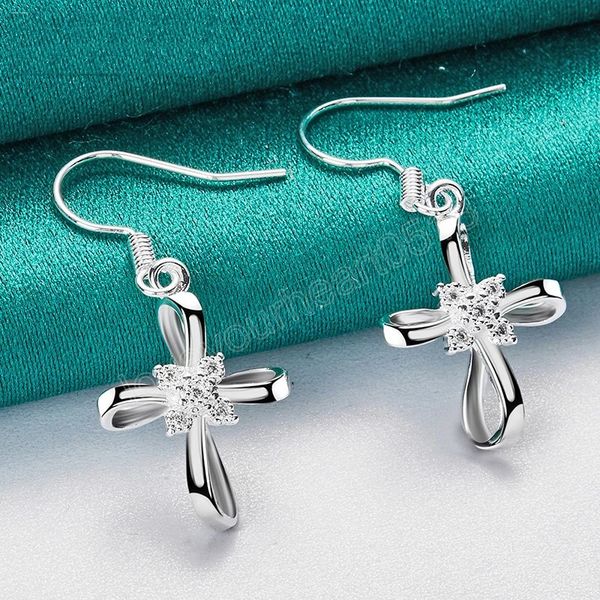 

925 sterling silver cross charm aaa zircon dangle earring woman jewelry fashion wedding engagement party gift