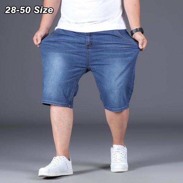 Shorts Masculino Tamanho Grande 44 46 48 50 Jeans Masculino Verão Ultrafino Fashion Baggy Clássico Reto Casual Abaixo Do Joelho Jeans Curto Masculino