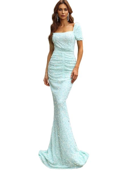 

missord square neck puff sleeve sequin dress s5kn#, Black;gray