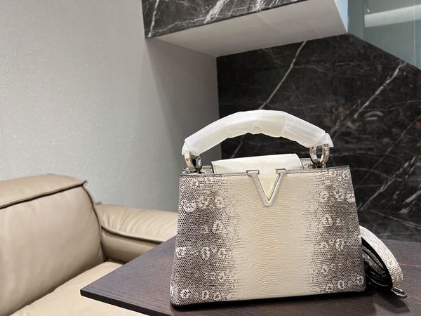 

tz ladies designer tote capucines bb collection soft litchi pattern removable shoulder strap crossbody bag large capacity fashion black whit