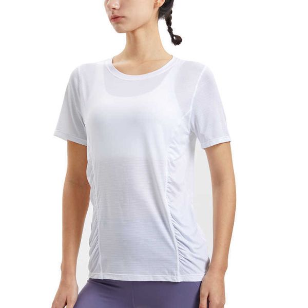 lu-40 Roupas de Yoga Blusa Feminina Linda nas Costas Solta Respirável Camiseta Esportiva de Secagem Rápida Corrida Treinamento Fitness Camisa de Manga Curta