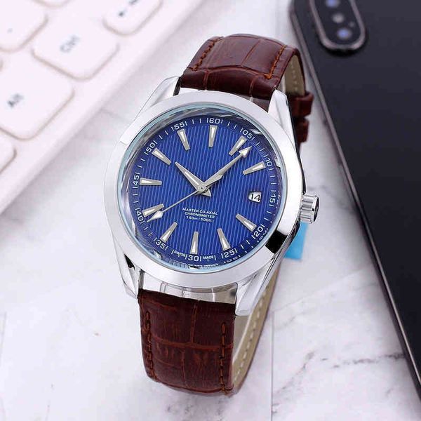 

luxury watches 007 same watch for men blue dial with brown leather strap date in 3 o'clock, Slivery;brown