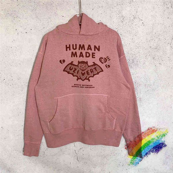 

vintage human made hoodie men women heavy fabric bat pattern human made sweater oversized sweatshirts t220721, Black
