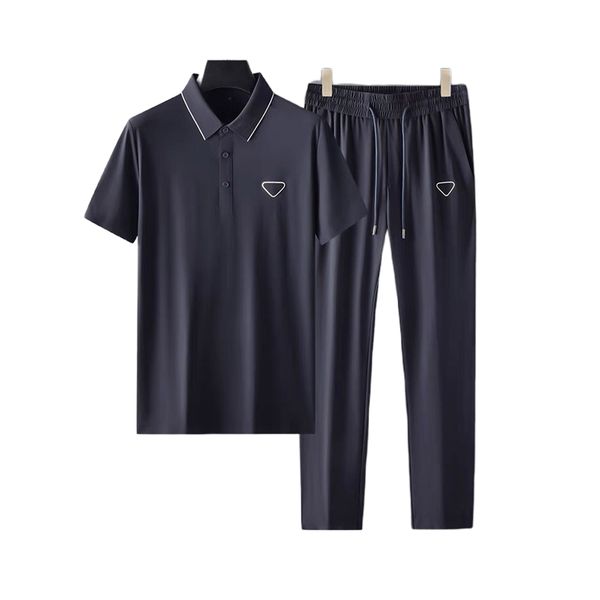 

italian style luxury designer men's t-shirts short sleeve polos business casual trousers pants two piece set geometric patch short-slee, White;black