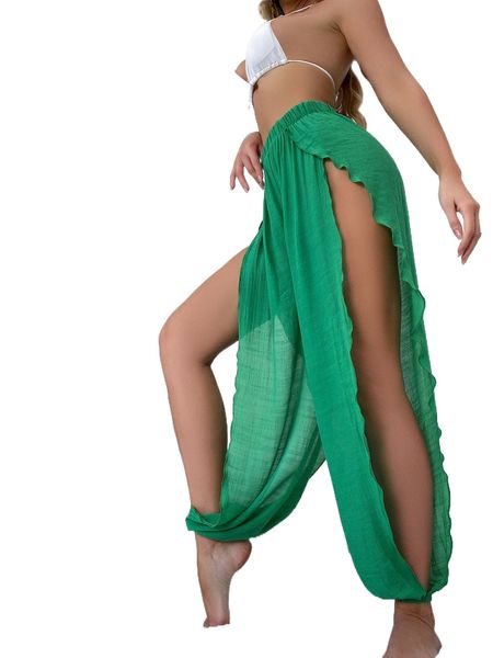 

high split mesh cover up pants v0av#, White;black