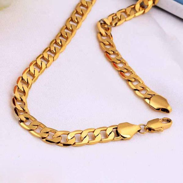 

8mm solid 18k yellow gold gf men's women's cuban curb necklace chain 24", Silver
