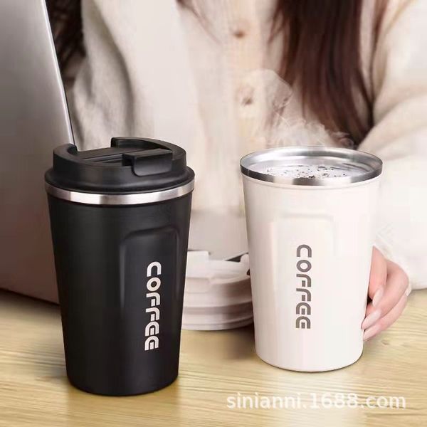 

new 304 stainless steel mugs double-layer coffee cup creative plastic spray shell foreign trade cup outdoor leisure in-car thermos