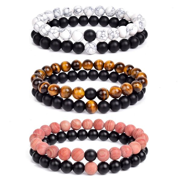 

2pcs set bracelet strands couples distance black white natural stone lava tiger