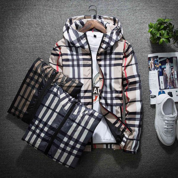 

good brand coat 2022 new men's plaid coat youth double layer hooded jacket sports korean fashion thi l60a, Black;brown