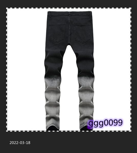

men's jeans 2022 foreign trade cross border hole coated white stretch black slim casual pants fashion, Blue