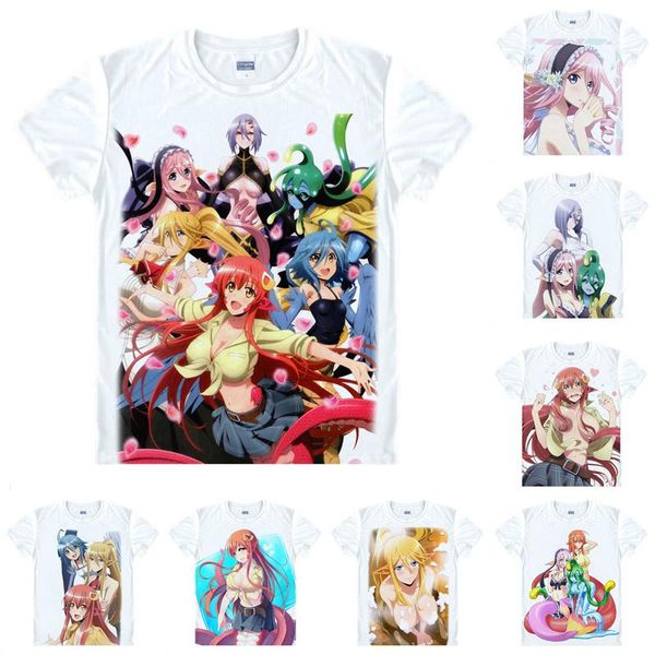 Camisetas masculinas camisa de anime coolprint monstro monstro musume de manga curta de estilo múltiplo com meninas miia papi cosplay shirtsmen's