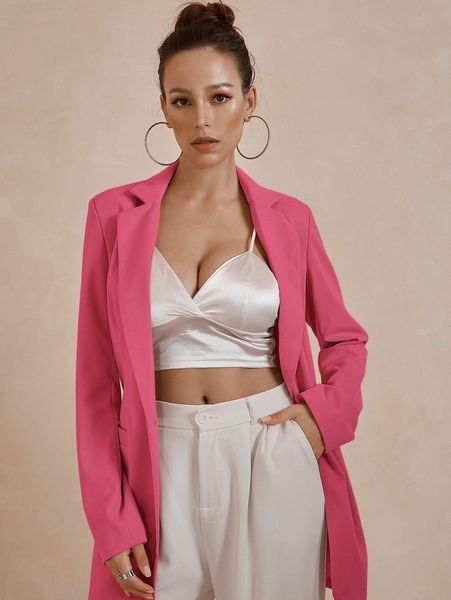 

unique21 single button split back blazer b3b5#, White