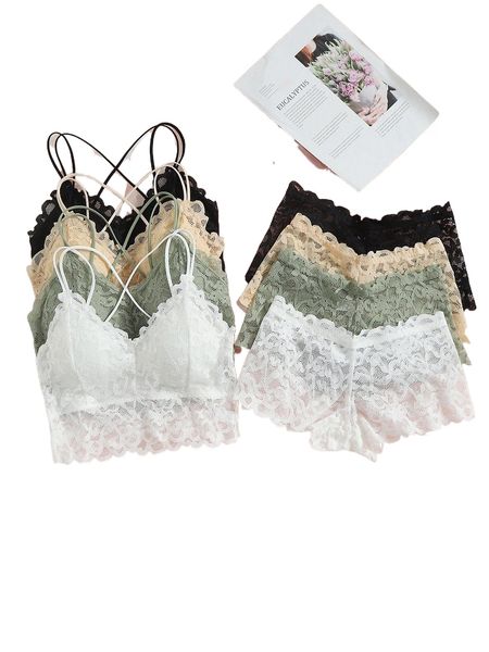 

4sets floral lace lingerie set k1z5#, Black;red