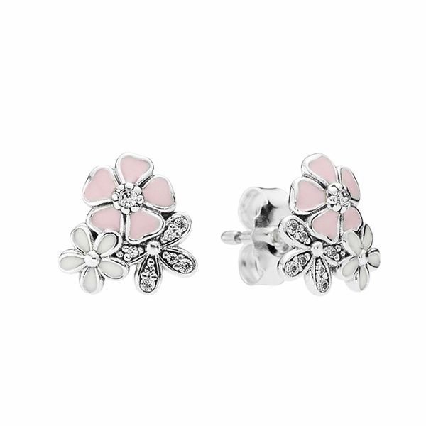 Rosa Gänseblümchen-Ohrstecker, authentisches 925er-Sterlingsilber, süßes Hochzeitsgeschenk für Damen, mit Original-Box-Set für Pandora-Blumenblüten-Ohrringe