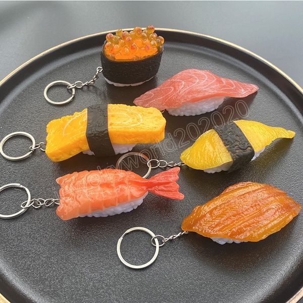 Simulação Creative PVC Sushi Keychain Keyring para homens Presente Presente Chave de cozinha japonesa Modelo de comida pendente de alimentos Kichain