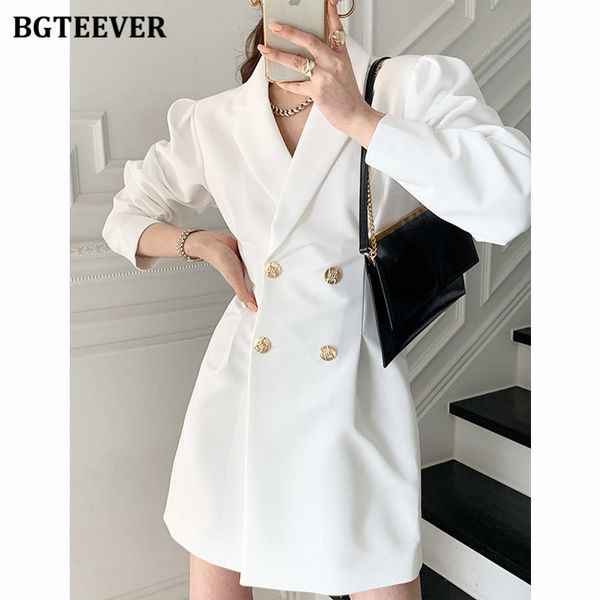 

elegant notched collar double breasted suit dress women long sleeve slim waist female mini dress ladies solid vestidos, Black;gray